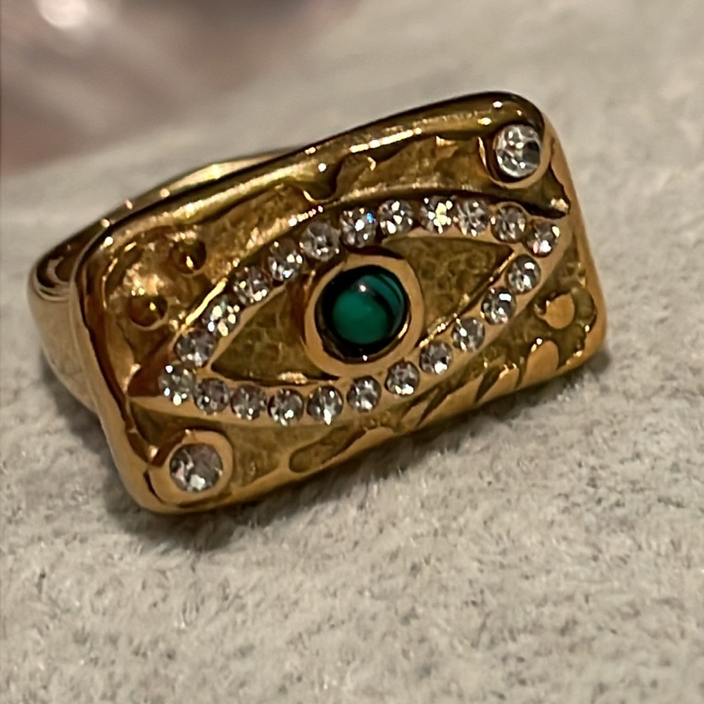 Evil Eye Luxury Tablet Pendant 18 Kt Gold Plated Ring Size 6 - Picture 5 of 6